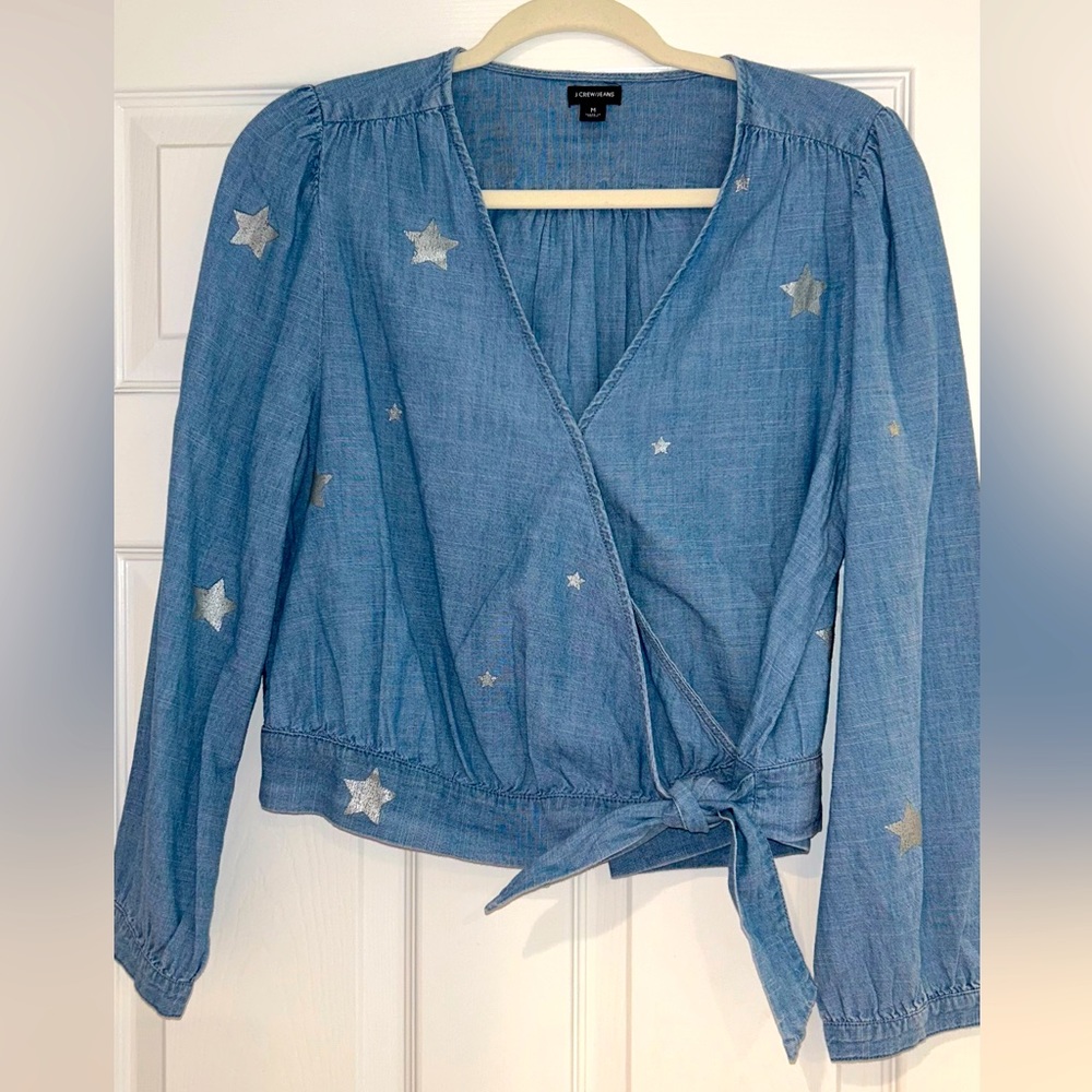 J Crew Denim Tie Front Shirt Women’s M